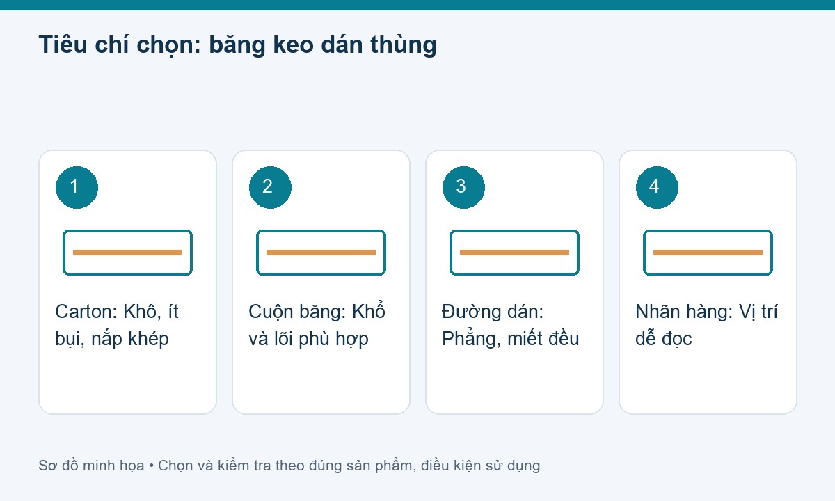 Tiêu chí chọn: băng keo dán thùng cho băng keo dán thùng