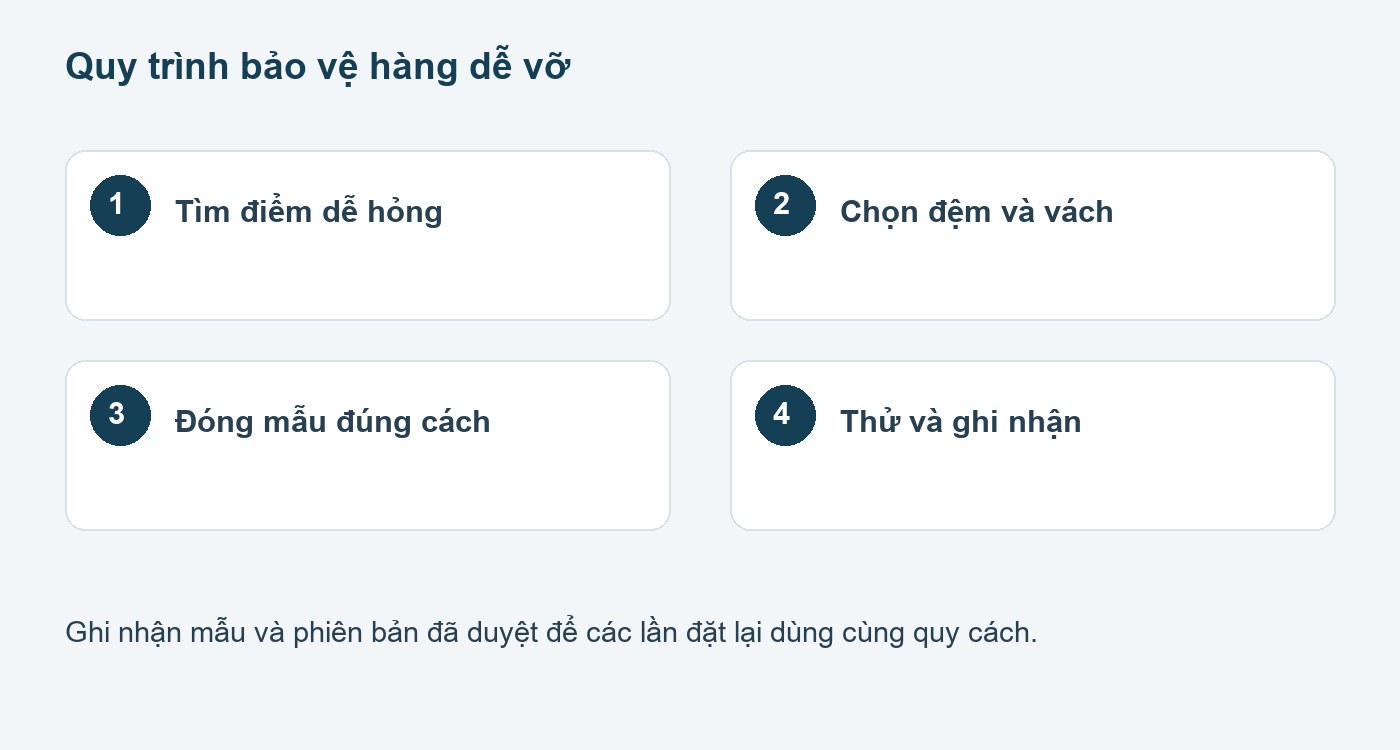 Các bước chuẩn bị và duyệt mẫu: thùng carton đựng hàng dễ vỡ